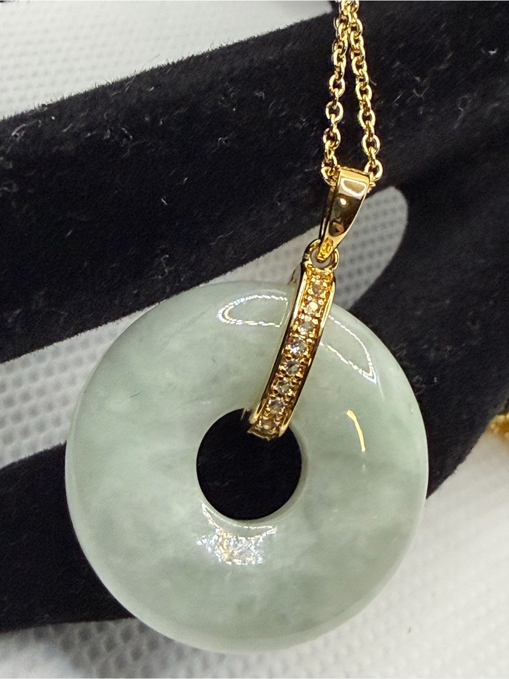 Jade Gold-Tone Donut Pendant Necklace - Pale Green